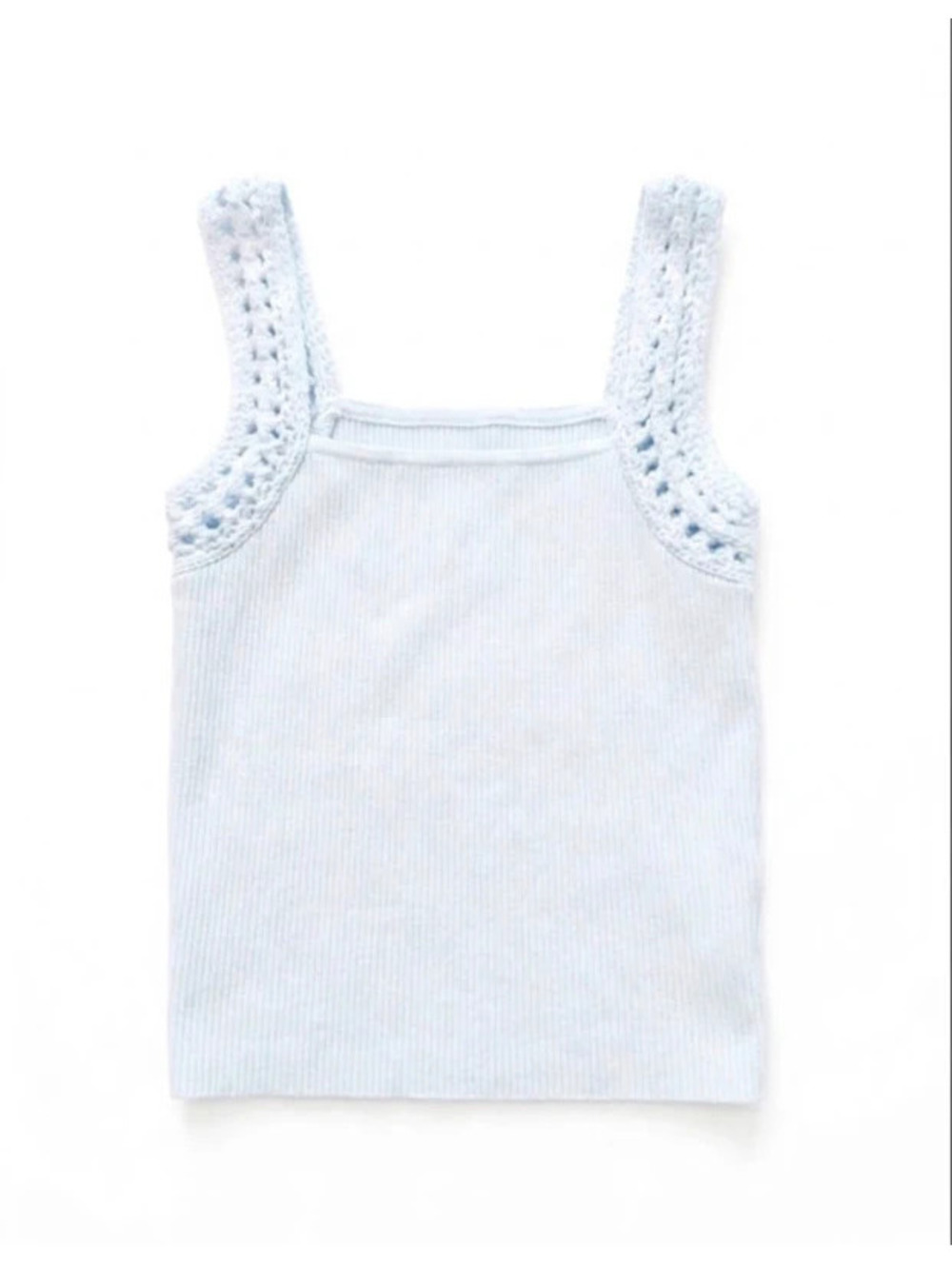 Aerie baby blue Ribbed Crop Tank Top with Crochet Straps Size XS